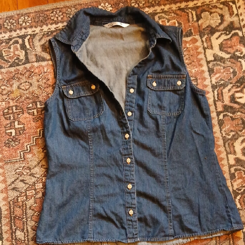 Riders by Lee Dark Blue Denim Sleeveless Button-Up Vest